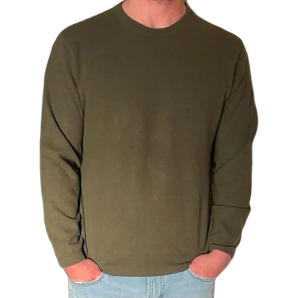 Men’s Grant Thomas 100% Cashmere Crewneck Sweater – Olive Green – Size M